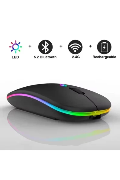Şarjlı Kablosuz Mouse Bluetooth 2.4ghz RGB Işıklı Sessiz Tıklama Tablet Telefon Bilgisayar Uyumlu ürün görseli 1