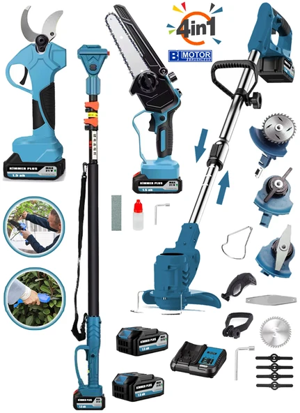 Wacker Pro Kimmer Seri 4 İn 1 Set 2.7 Mt Telaskopik Uzatma + Yağ Pompalı Testere + Akülü Tırpan + Bağ Makası ürün görseli 1