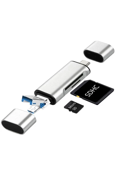 3in1 Taşınabilir Type C USB Kart Okuyucu Mikro Sd Kart Çevirici Dönüştürücü Adaptör ürün görseli 1