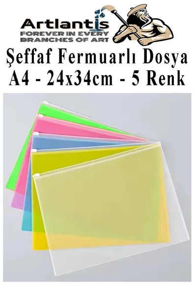 A4 Şeffaf Fermuarlı Dosya 5 Renk 1 Paket PvC Fermuarlı Evrak Dosyası 24x34cm Çıtçıtlı Belge Evrak Dosyası Ofis Büro Okul ürün görseli 1
