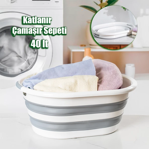 Porsima LA-550 Katlanabilir Çamaşır Sepeti Akordiyon Katlanır Sele Sepet Silikon Çamaşır Sepeti 40lt ürün görseli 1