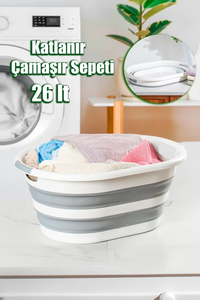 Porsima LA-550 Katlanabilir Çamaşır Sepeti Akordiyon Katlanır Sele Sepet Silikon Çamaşır Sepeti 26 L ürün görseli 1