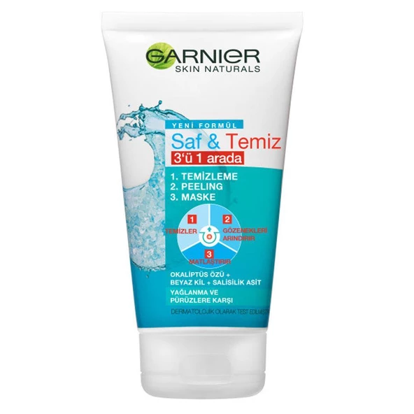 Garnier Skin Naturals Saf ve Temiz 3ü 1 arada Temizleme + Peeling + Maske 150 ml ürün görseli 1