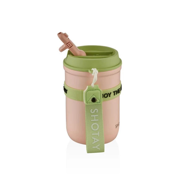 Shotay Strow Çelik Termos Mug 410Ml Pembe - Resim 2