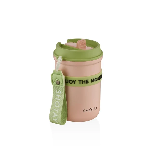 Shotay Strow Çelik Termos Mug 410Ml Pembe ürün görseli 1