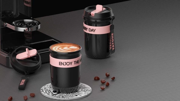 Shotay Strow Çelik Termos Mug 410Ml Yeşil - Resim 5