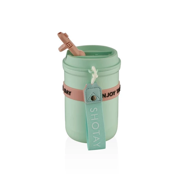 Shotay Strow Çelik Termos Mug 410Ml Yeşil - Resim 2
