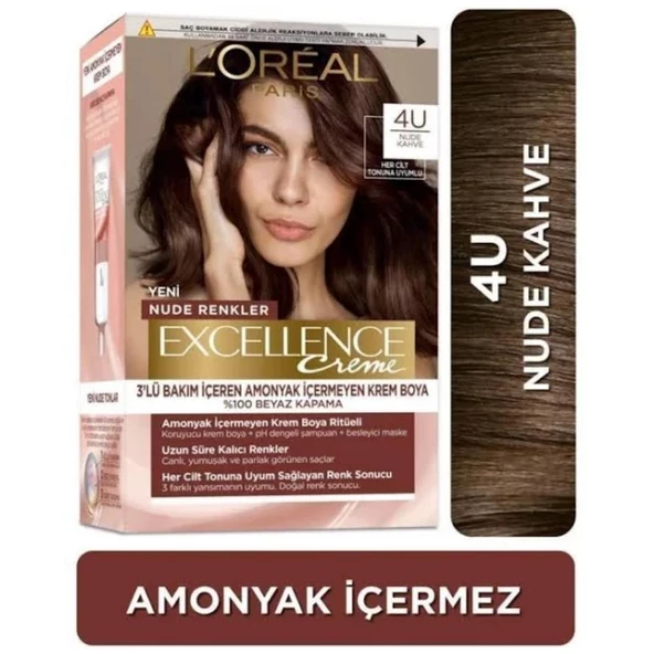 Loreal Paris Excellence Creme Saç Boyası Nude Renkler 4U Nude Kahve ürün görseli 1