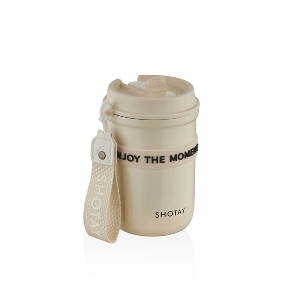 Shotay Strow Çelik Termos Mug 410Ml Krem ürün görseli 1