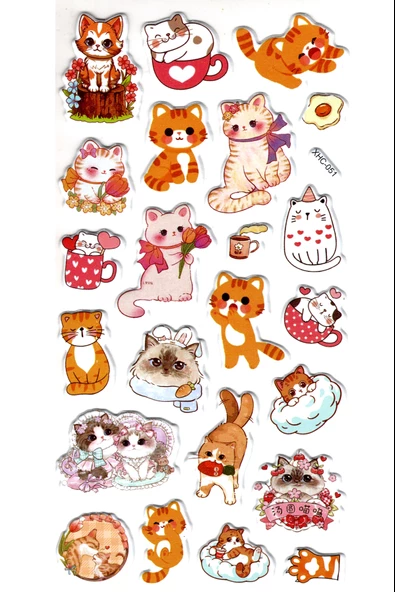 Sticker Kabartmalı Stiker Çıkartma Etiket (XHC051)-18x9 cm- Tatlı Kedicik ürün görseli 1