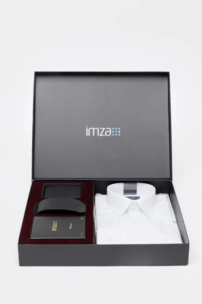 Beyaz Gömlek Slim Fit, Kravat, Cüzdan, Parfüm 4'lü Set, Damat Bohçası, Hediye Seti, Düğün Set ürün görseli 1