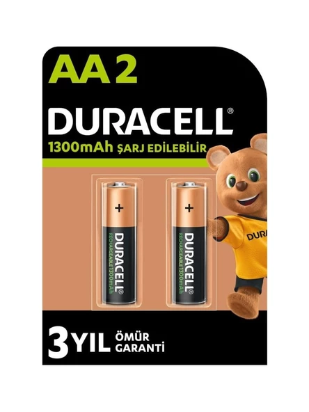 Duracell AA Şarj Edilebilir Pil (2'li Paket), 1300 mAh NiMH, 2000 şarj döngüsü, önceden şarj edilmiştir, Uzun Ömürlü Güç ürün görseli 1