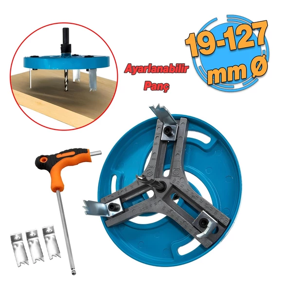 Metal Panç Ø 19 mm 127 mm Çap Ayarlanabilir Delik Oyuk Açma Delme HSS Bi Metal Testeresi Adaptör Uç ürün görseli 1