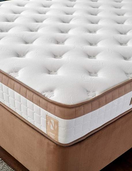 Niron Latte 90x200 cm Tek Kişilik Yatak Baza Başlık Seti - Sert Yatak, Kumaş Baza ve Başlık Takımı - Resim 7