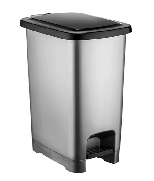 Omnipazar SY-4284 60 lt Slim Pedallı Gri Plastik Çöp Kova Siyah Kapak ürün görseli 1