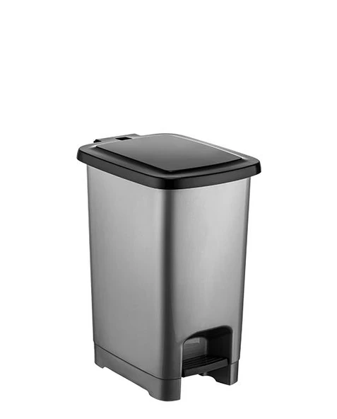 Omnipazar SY-4280 10 lt Slim Pedallı Gri Plastik Çöp Kova Siyah Kapak ürün görseli 1