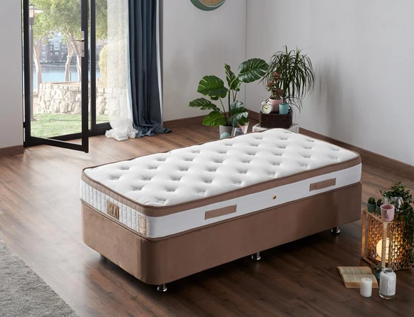 Niron Latte 90x200 cm Tek Kişilik Yatak Baza Başlık Seti - Sert Yatak, Kumaş Baza ve Başlık Takımı - Resim 11