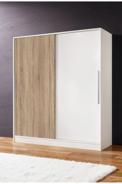 AEKA Ae-4001 Zambak Sürgülü Dolap Çok Raflı Çekmeceli Askılı Beyaz Kasalı (Sonomo-Beyaz Kapaklı) Gardırop ürün görseli 1