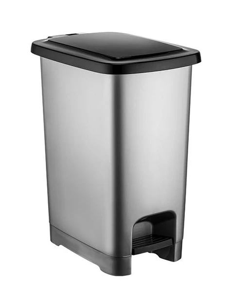 Omnipazar SY-4282 25 lt Slim Pedallı Gri Plastik Çöp Kova Siyah Kapak ürün görseli 1