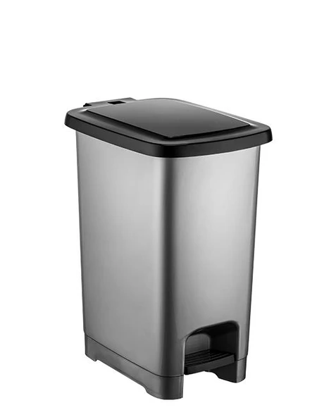 Omnipazar SY-4281 15 lt Slim Pedallı Gri Plastik Çöp Kova Siyah Kapak ürün görseli 1
