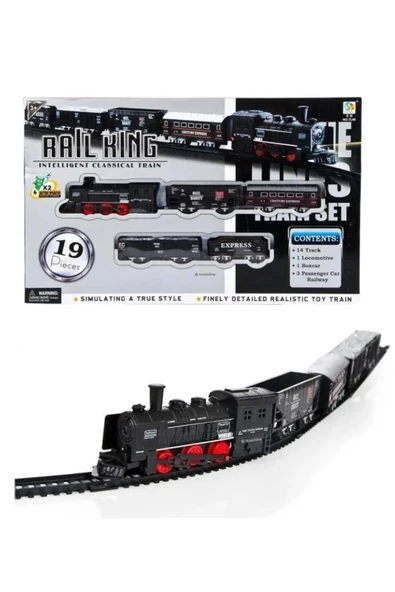 PİLLİ IŞIKLI 19 PARÇA TREN SETİ MEGA SET RAYLI KUTULU HAREKETLİ ÇUF ÇUF TREN ürün görseli 1