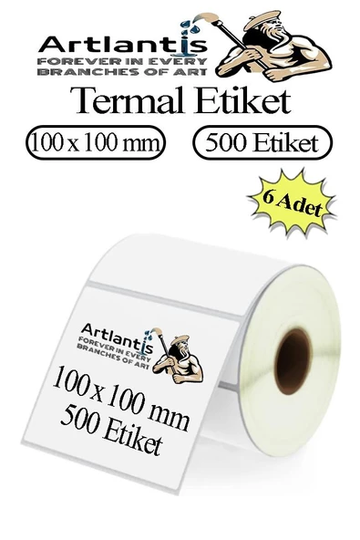 100x100 mm Barkod Etiketi Yapışkanlı 6 Adet Rulo Etiket Termal Barkot Terazi Etiketi 500 lü Barkod Yazıcılara 10x10cm ürün görseli 1