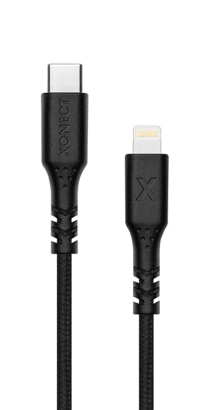 XONECT Type-C to Lightning uyumlu iPhone Modelleri için Hızlı Şarj ve Data Kablosu 200cm Örgülü Siyah ürün görseli 1