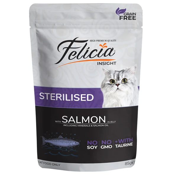 Felicia Tahılsız 85 gr Pouch Sterilised Somonlu Yaş Kedi Maması 12 Adet ürün görseli 1