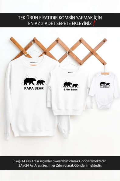 Papa Baby Bear Baba Oğul Kız (TEK ÜRÜN FİYATIDIR KOMBİN YAPMAK İÇİN EN AZ 2 ADET SEPETE EKLEYİNİZ) ürün görseli 1