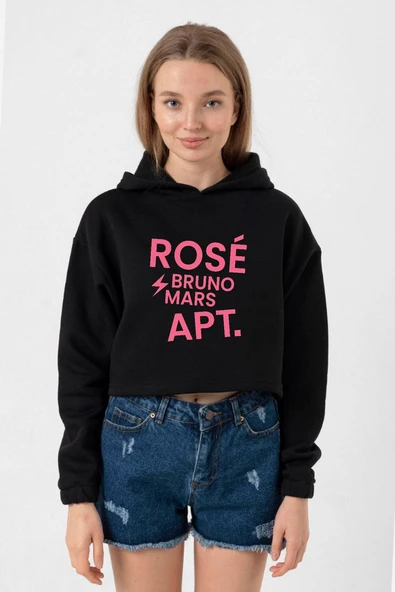 BLACKPINK ROSE BRUNO MARS APT Siyah Kadın Crop Kapşonlu ürün görseli 1