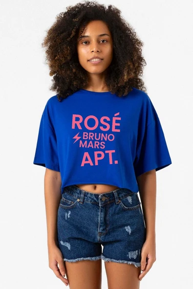 BLACKPINK ROSE BRUNO MARS APT Mavi Kadın Crop Tshirt ürün görseli 1