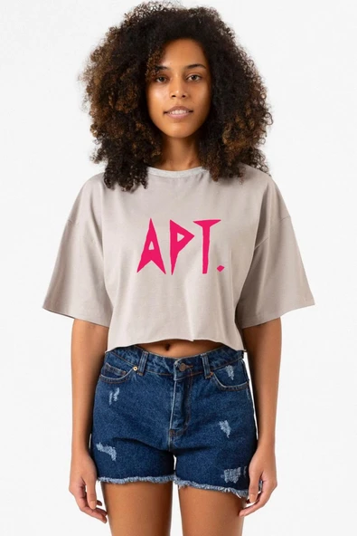 Blackpink Apt Taş Rengi Kadın Crop Kapşonlu ürün görseli 1