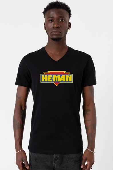 He Man Logo Siyah Erkek V yaka Tshirt ürün görseli 1