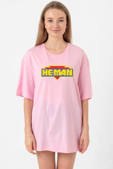 He Man Logo Pembe Kadın Oversize Tshirt ürün görseli 1