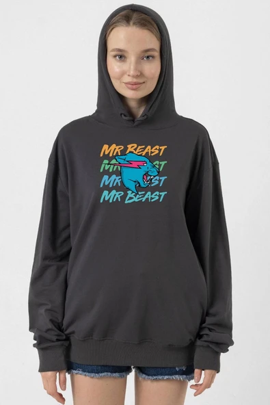 Mr Beast Lettern Füme Kadın 2ip Kapşonlu ürün görseli 1