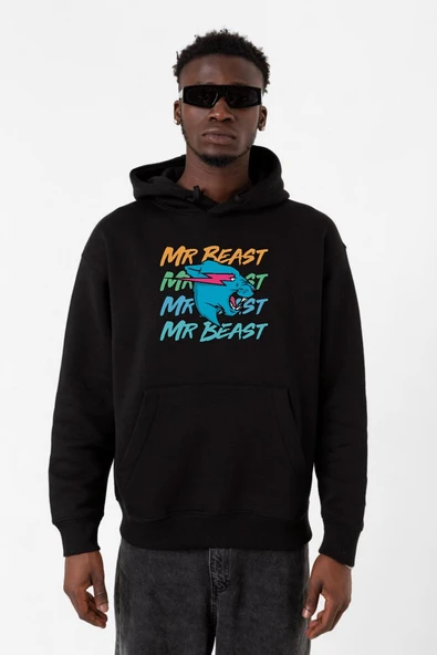Mr Beast Lettern Siyah Erkek 3ip Kapşonlu Sweatshirt ürün görseli 1