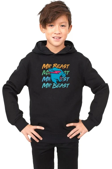 Mr Beast Lettern Siyah Çocuk 3ip Kapşonlu ürün görseli 1
