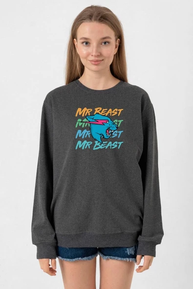 Mr Beast Lettern Füme Kadın 2ip Sweatshirt ürün görseli 1