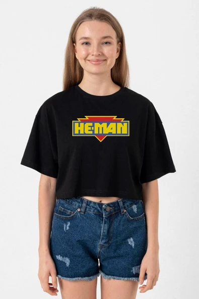 He Man Logo Siyah Kadın Crop Tshirt ürün görseli 1