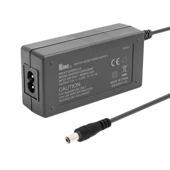 Ktec 12 Volt 3.33 Amper Plastik Kasa Masaüstü Adaptör (5.5 x 2.5 Uç) ürün görseli 1