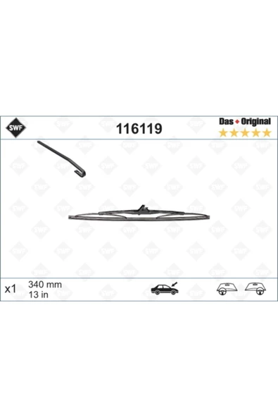 Valeo 116119 Silecek Süpürgesi Arka Golf3-golf4 340 Mm Volkswagen-audı-seat-skoda Golf3-gol ürün görseli 1