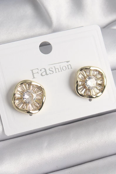 Pirinç Gold Renk Zirkon Taşlı Yonca Model Kadın Küpe - EBJ241221W30145 ürün görseli 1