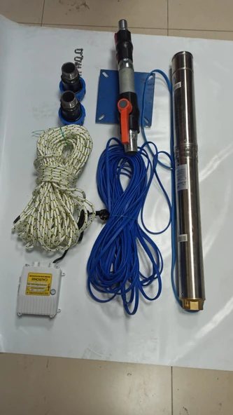 4SDM2/16 1HP ALARKO 50 MT YASSI KABLOLU VE PANOLU 100 MT HALATLI ÇİFT VANALI AKITMA BAŞLIKLI MONOFAZE TAKIM DALGIÇ POMPA ürün görseli 1