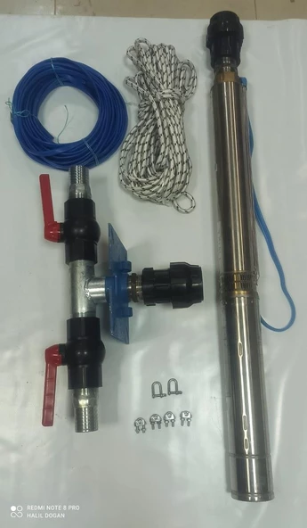 4SD2/16 1HP ALARKO TRİFAZE 50 MT YASSI KABLOLU  100 MT HALATLI ÇİFT VANALI AKITMA BAŞLIKLI MONOFAZE TAKIM DALGIÇ POMPA ürün görseli 1
