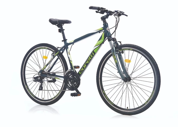 Corelli Trivor 5.1 V Fren Shimano 21 Vites 28 Jant Şehir Tur Bisikleti Koyu Gri Yeşil Beyaz 18 Kadro ürün görseli 1