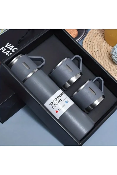 BUENOS Paslanmaz Çelik Termos Renkli 3 Bardaklı 500 ML Kutulu Set ürün görseli 1