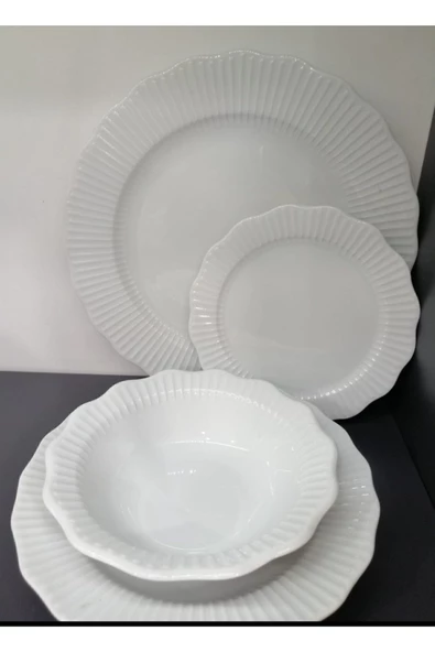 Porland Porselen Frilly 24 Parça 6 Kişilik Yemek Takımı, Beyaz ürün görseli 1