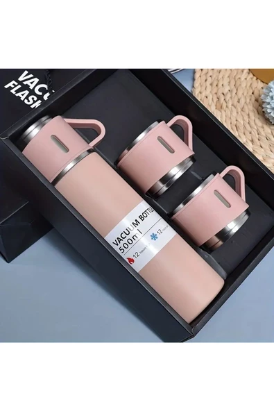 BUENOS Paslanmaz Çelik Termos Renkli 3 Bardaklı 500 ML Kutulu Set ürün görseli 1