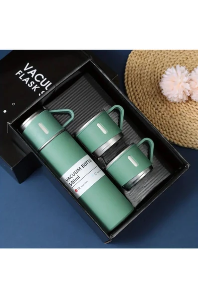 BUENOS Paslanmaz Çelik Termos Renkli 3 Bardaklı 500 ML Kutulu Set ürün görseli 1