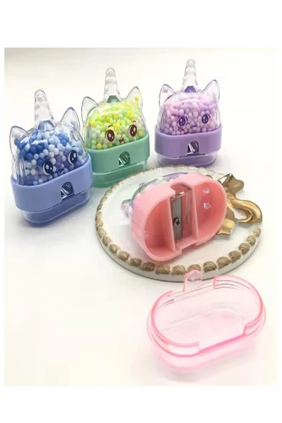 Unicorn Kalemtraş 4 Renk 1 Paket Hazneli Kalemtraş Unicorn Boynuzlu Standart Kalem Açacağı Sevimli Plastik ürün görseli 1